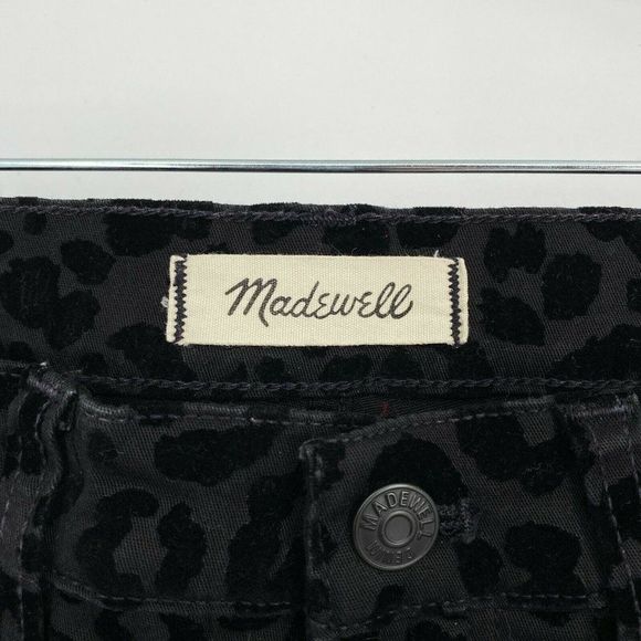 Madewell 9" Mid-Rise Skinny Velvet Flocked Leopard Print Jeans Black Size 28 - Picture 5 of 12